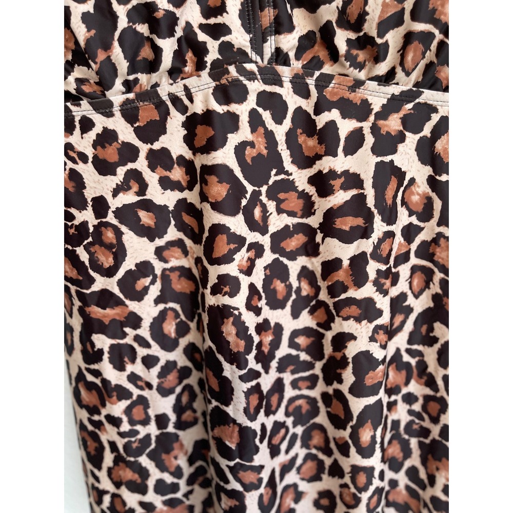 Aqua Eve Leopard Print Strappy Back Swim Dress Tankini Top Brown Tan 20W - Picture 8 of 10
